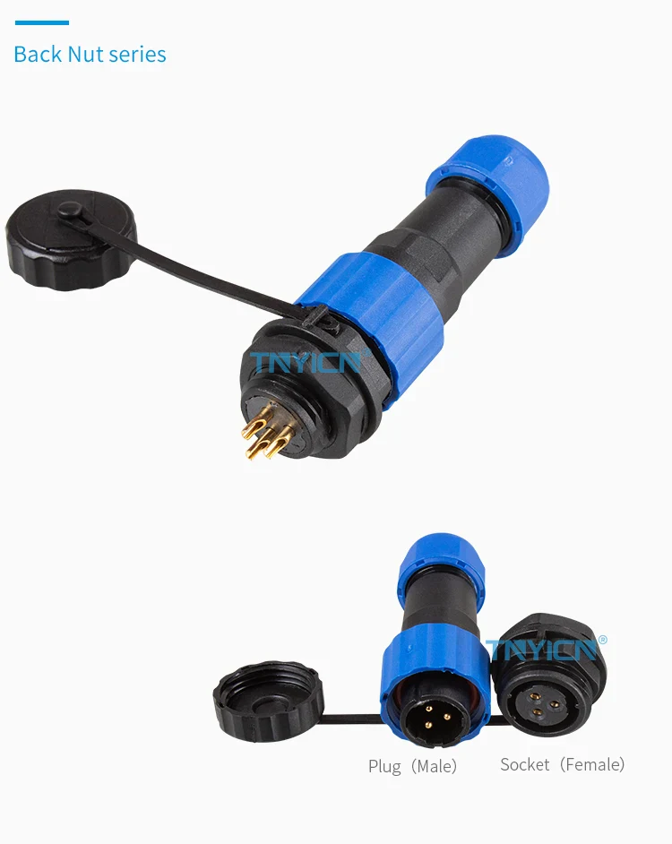 SD16 Back Nut 3Pin 10A Solder Type Waterproof Connector connector structure detail