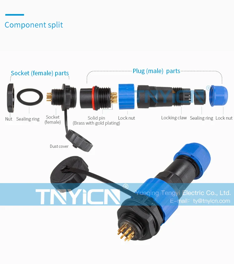 SD16 Back Nut 3Pin 10A Solder Type Waterproof Connector product detail view