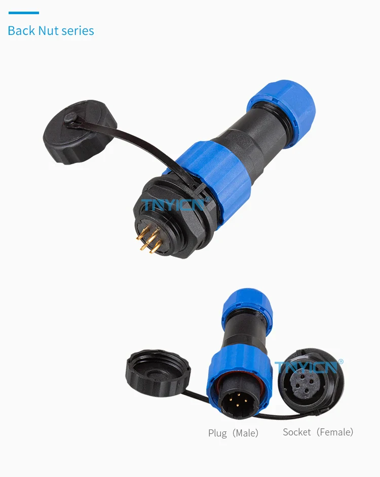 SD16 Back Nut 4Pin 5A Solder Type Waterproof Connector connector structure detail
