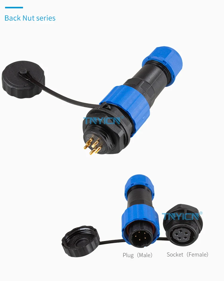 SD16 Back Nut 5Pin 5A Solder Type Waterproof Connector connector structure detail
