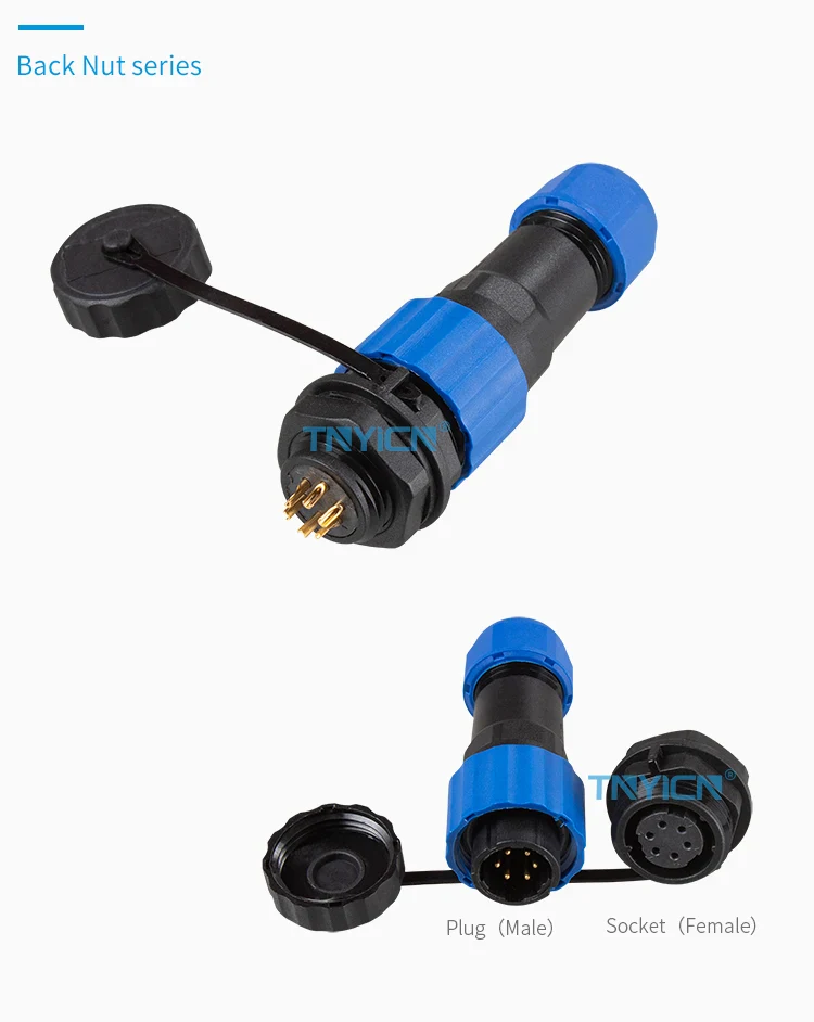 SD16 Back Nut 6Pin 5A Solder Type Waterproof Connector connector structure detail