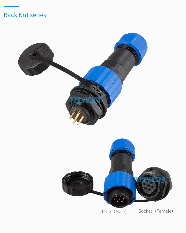 SD16 Back Nut 7Pin 5A Solder Type Waterproof Connector connector structure detail