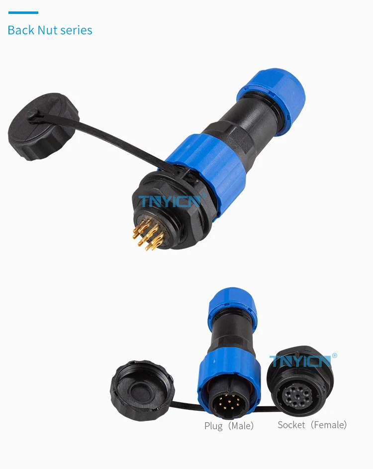 SD16 Back Nut 9Pin 5A Solder Type Waterproof Connector connector structure detail
