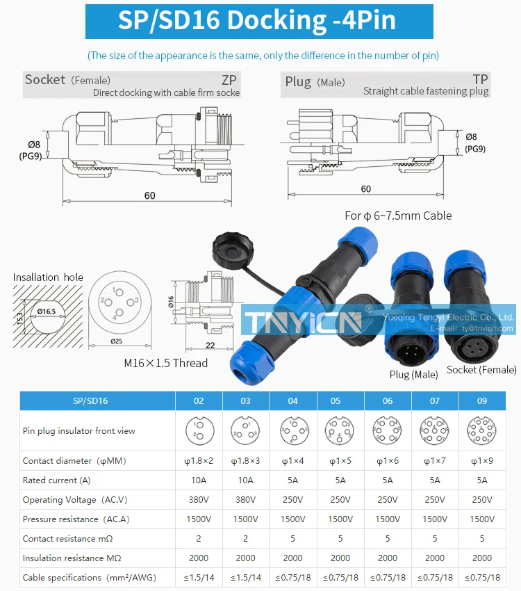 SD16 Docking 4Pin 5A Solder Type Waterproof Connector product detail view