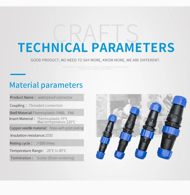 SD16 Docking 6Pin 5A Solder Type Waterproof Connector material parameters