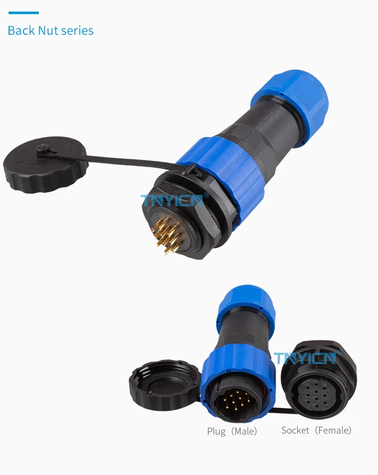 SD20 Back Nut 10Pin 5A Solder Type Waterproof Connector connector structure detail