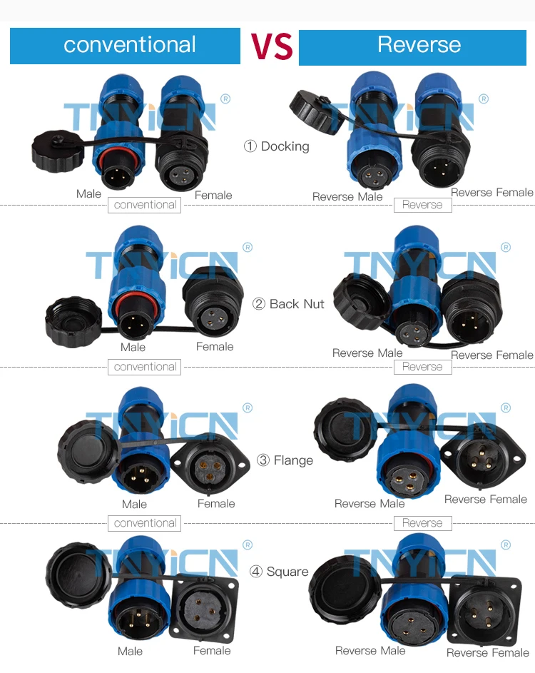 SD20 Back Nut 10Pin 5A Solder Type Waterproof Connector reverse customization examples