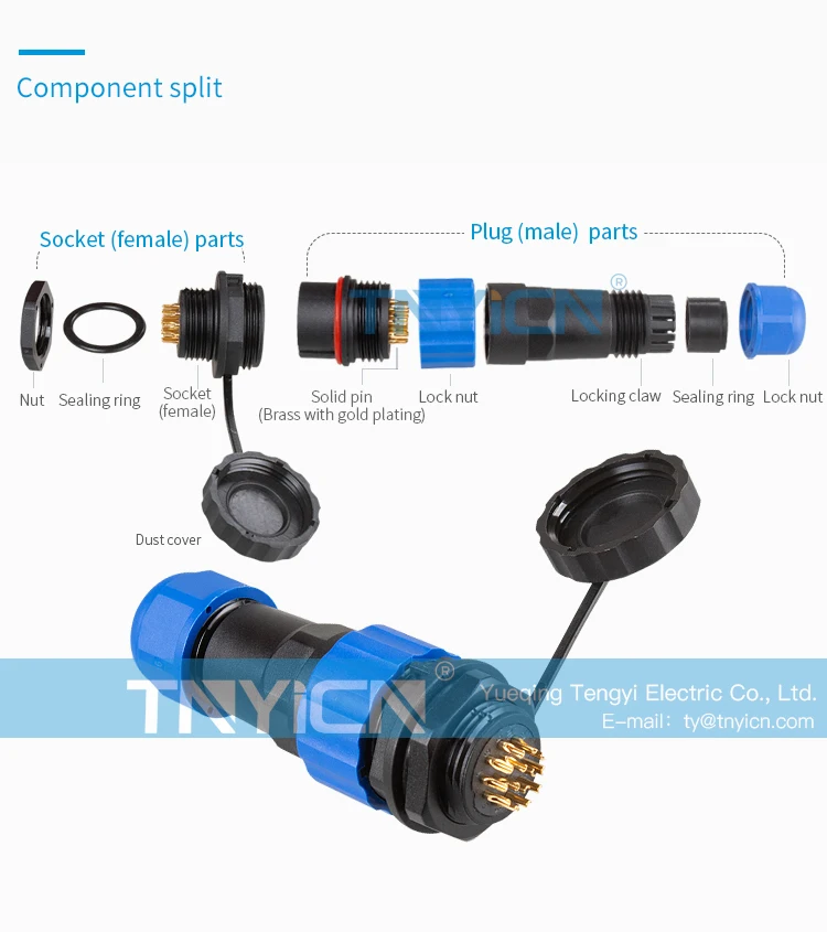 SD20 Back Nut 12Pin 5A Solder Type Waterproof Connector installation and panel mounting detail