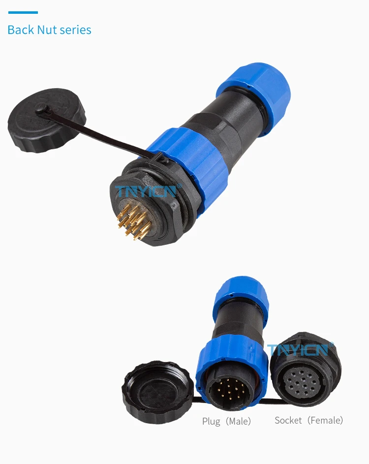 SD20 Back Nut 12Pin 5A Solder Type Waterproof Connector connector structure detail