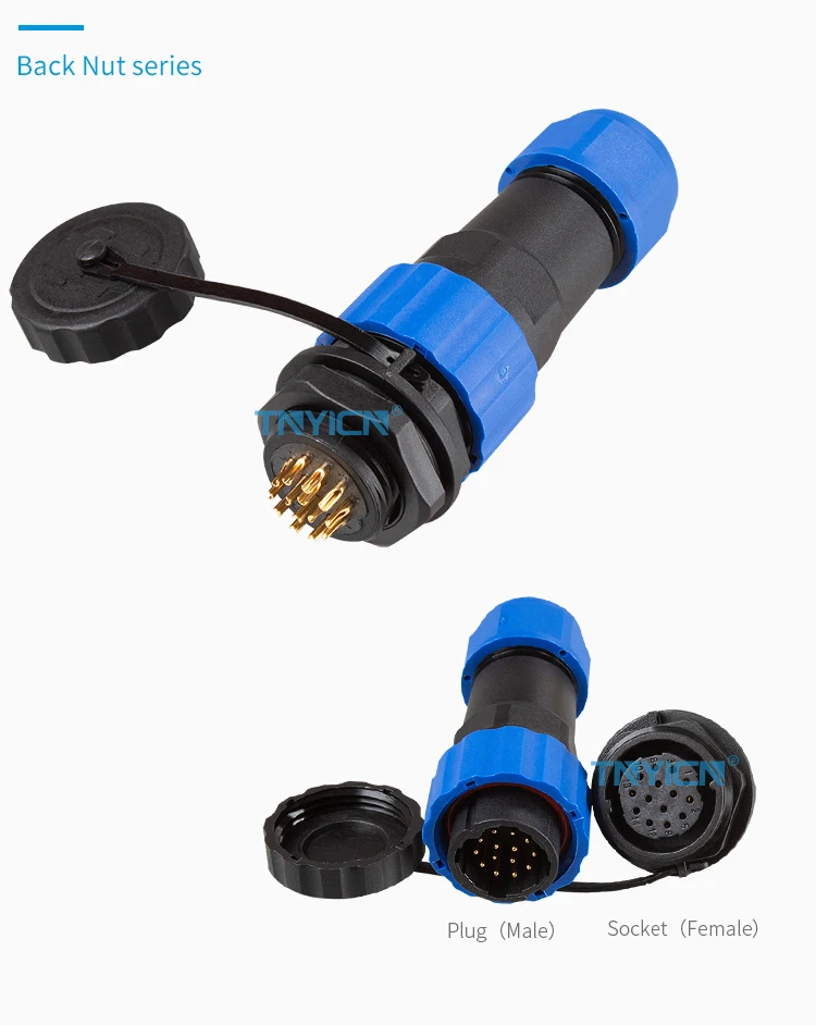 SD20 Back Nut 14Pin 5A Solder Type Waterproof Connector connector structure detail