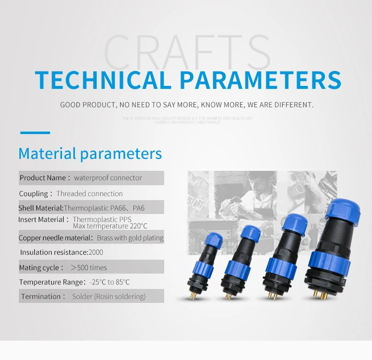 SD20 Back Nut 2Pin 25A Solder Type Waterproof Connector material parameters