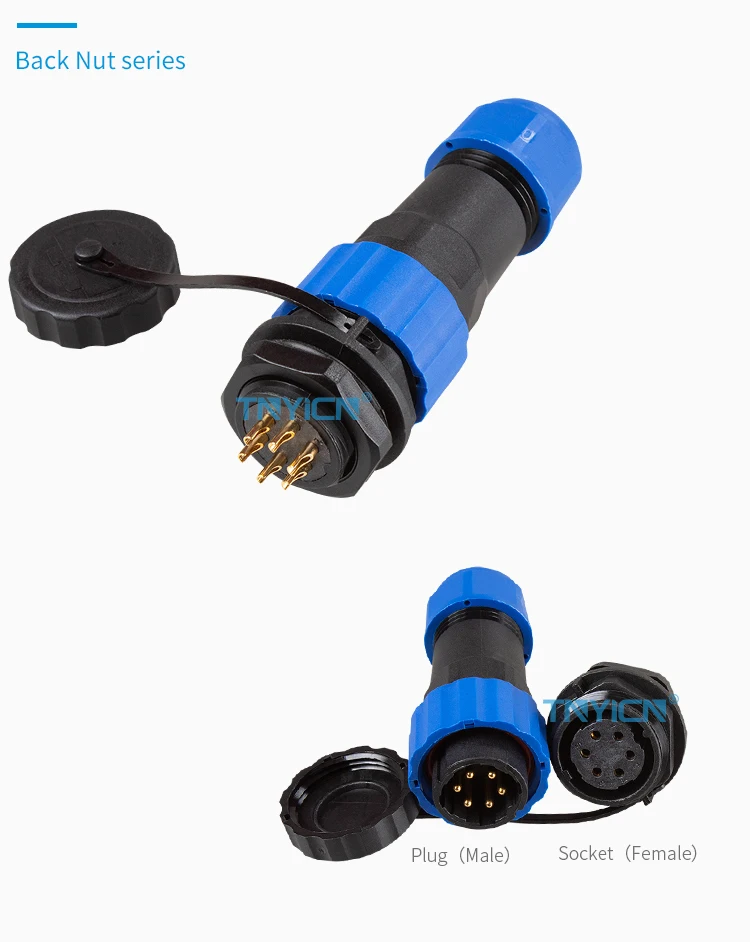 SD20 Back Nut 6Pin 10A Solder Type Waterproof Connector connector structure detail