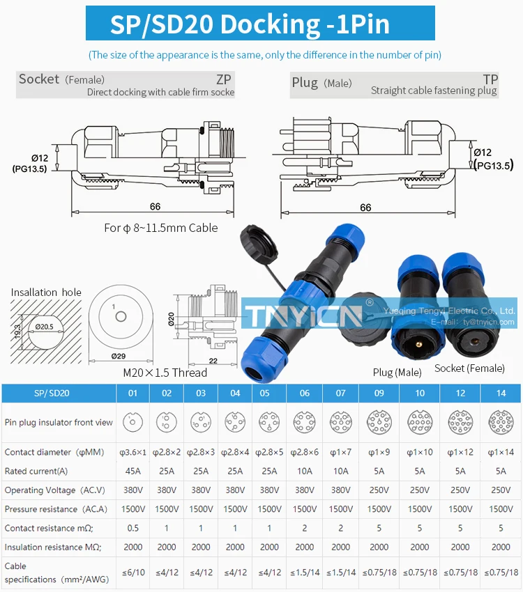 SD20 Docking 1Pin 45A Solder Type Waterproof Connector product detail view
