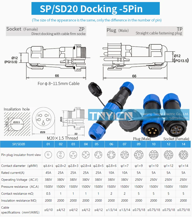SD20 Docking 5Pin 25A Solder Type Waterproof Connector product detail view