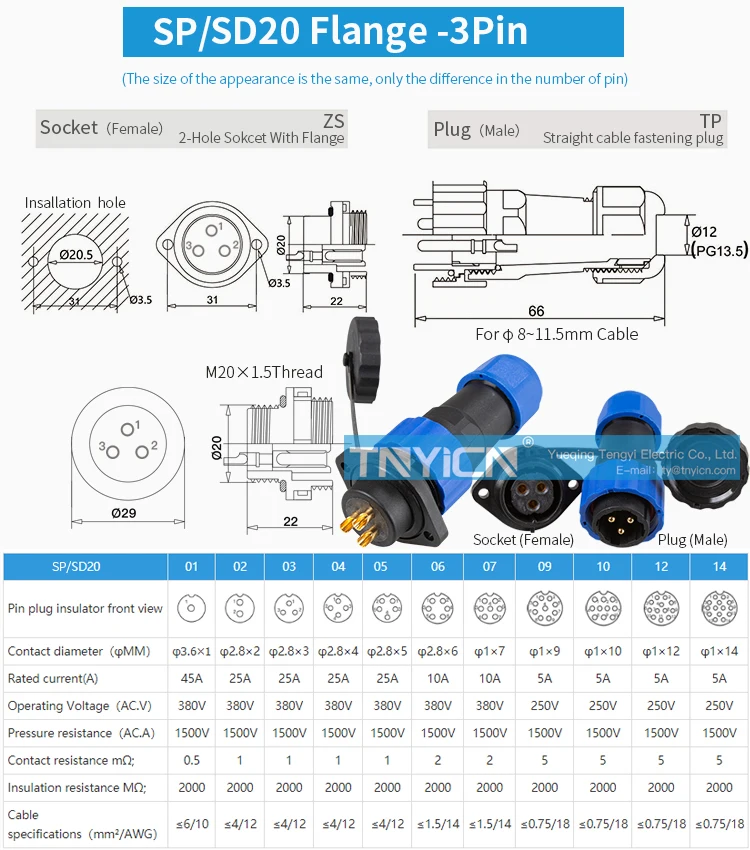 SD20 Flange 3Pin 25A Solder Type Waterproof Connector product detail image 04
