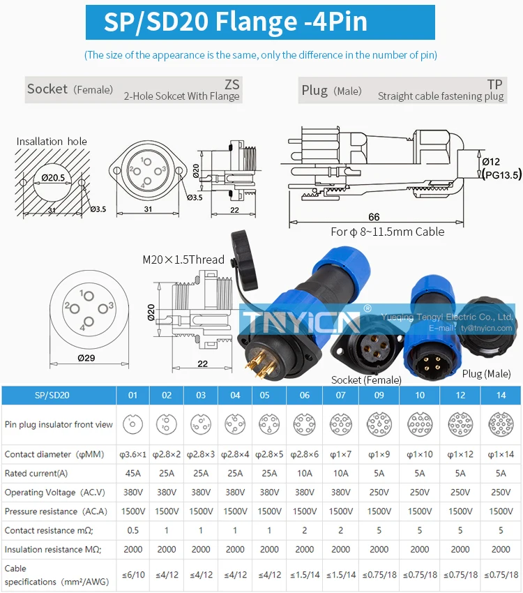 SD20 Flange 4Pin 25A Solder Type Waterproof Connector product detail image 04